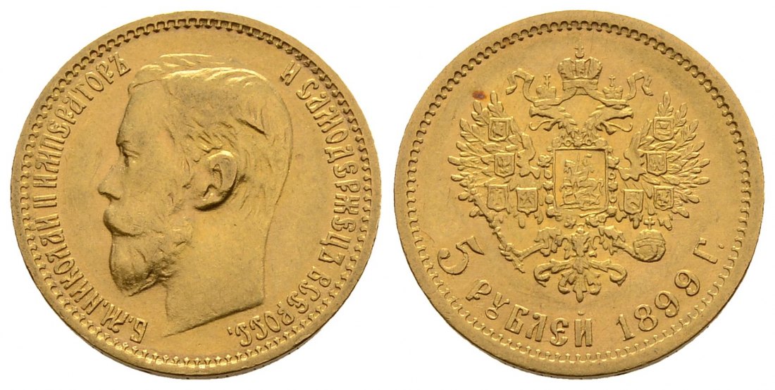 PEUS 3455 Russland 3,87 g Feingold. Zar Nikolaus II. (1894 - 1917) 5 Rubel GOLD 1899 ФЗ (FZ) Sehr schön