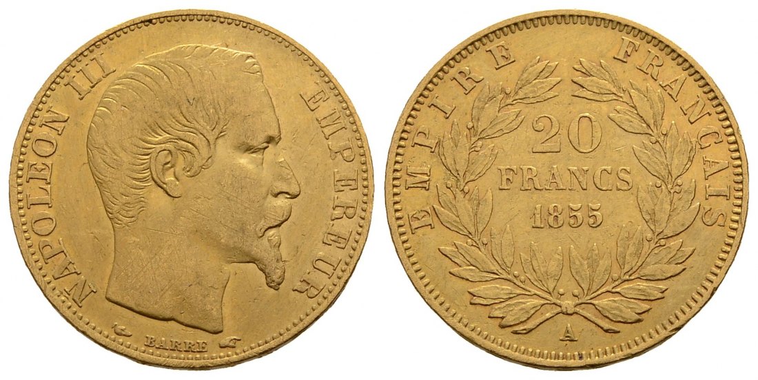 PEUS 3457 Frankreich 5,81 g Feingold. Napoleon III. (1852-1870) 20 Francs GOLD 1855 A Sehr schön