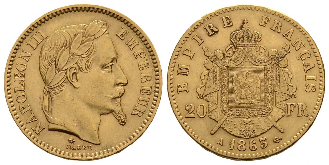 PEUS 3458 Frankreich 5,81 g Feingold. Napoleon III. (1852-1870) 20 Francs GOLD 1863 A Sehr schön