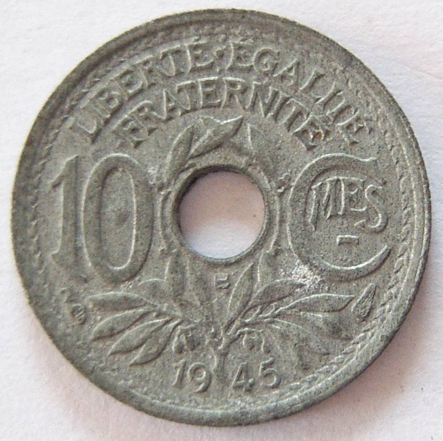  Frankreich 10 Centimes 1945 B Zink   