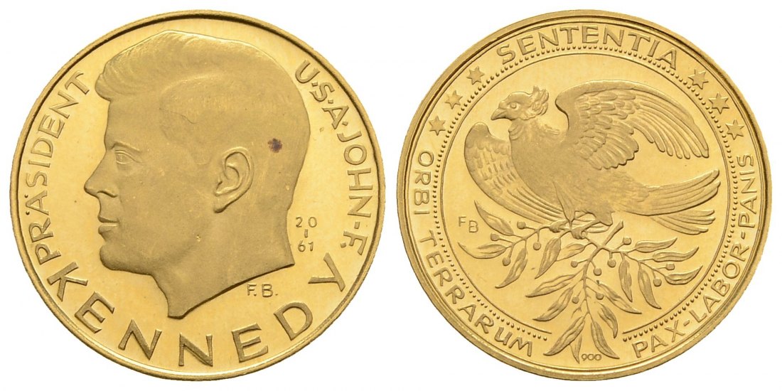 PEUS 3475 BRD 20 mm / 3,15 g Feingold. John F. Kennedy / Vogel Goldmedaille o.J. Stempelglanz
