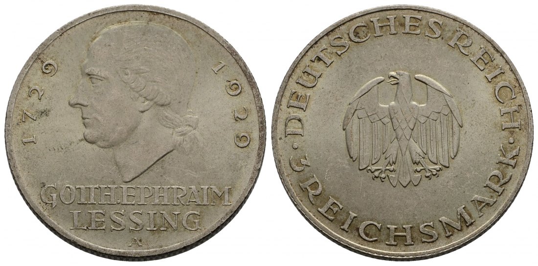 PEUS 3480 Weimarer Republik 200. Geburtstag von G.E. Lessing 3 Reichsmark 1929 A Fast Vorzüglich