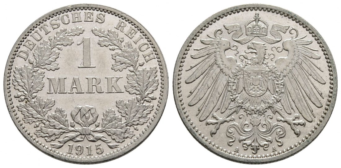 PEUS 3479 Kaiserreich  1 Mark 1915 A Kl. Kratzer, Vorzüglich + / Stempelglanz