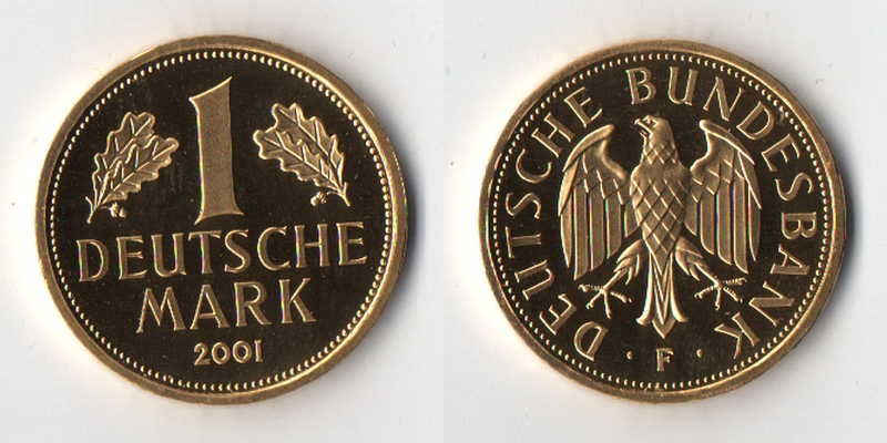 Deutschland MM-Frankfurt Feingewicht: 12g Gold 1 Mark (Goldmark 'F') 2001 vz