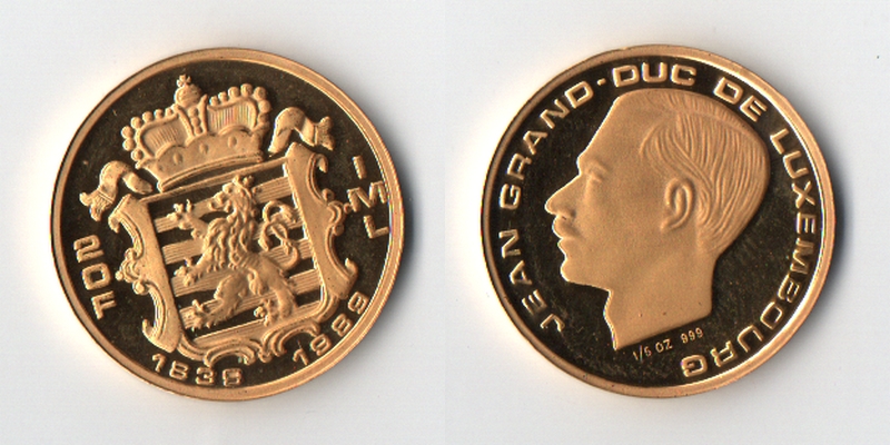 Luxemburg 20 Francs   1989 MM-Frankfurt  Feingold: 6,22g Zum 150. Unabhängigkeit  Großherzogtums  