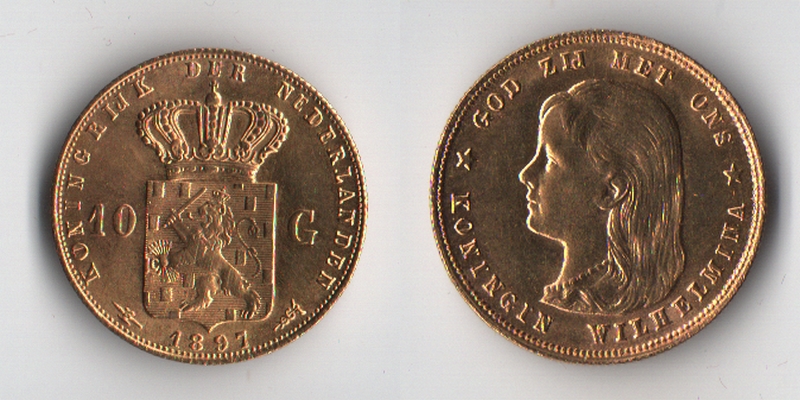 Niederlande  10 Gulden  1897 MM-Frankfurt Feingold: 6,06g Wilhelmina 1890-1948  