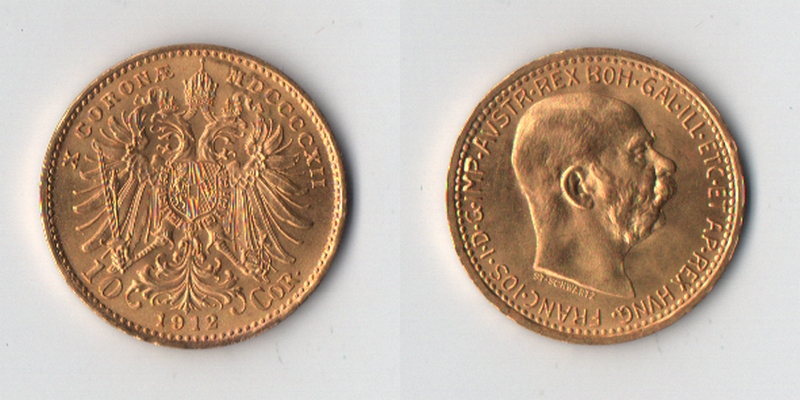 Österreich  10 Kronen  1912 NP MM-Frankfurt Feingold: 3,05g   