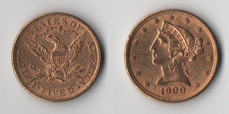 USA  5 Dollar  1900 MM-Frankfurt Feingold: 7,52g Liberty  