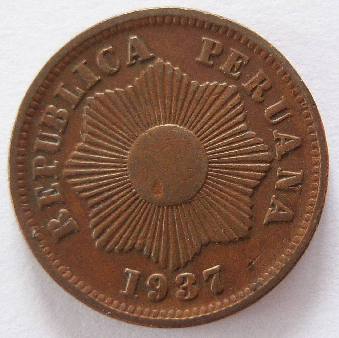  Peru Un 1 Centavo 1937   