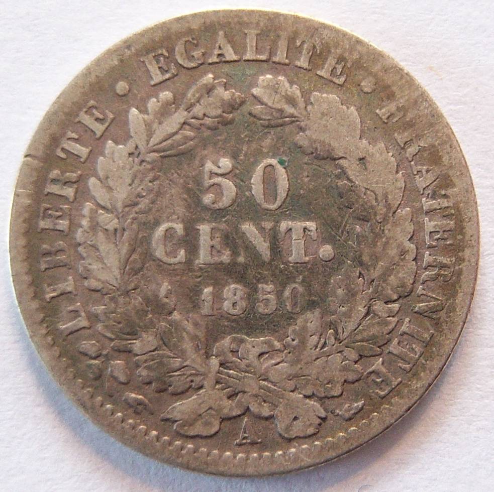  Frankreich 50 Centimes 1850 A Silber   