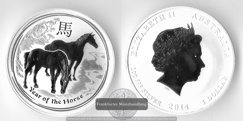  Australien,  1 Dollar  2014 Year of the Horse  FM-Frankfurt  Feinsilber: 31,1g   
