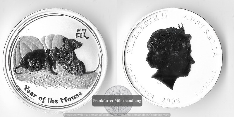  Australien,  1 Dollar Lunar Serie-Maus 2008 FM-Frankfurt  Feingewicht: 31,1g   