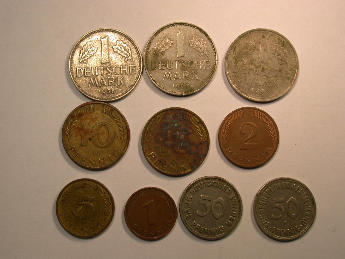 E02  BRD  10 Münzen 1949-1994 mit Mark 50,58 u.60  Orginalbilder   