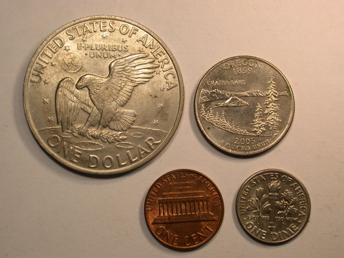  E02  USA 1 Cent - 1 Dollar  4 Münzen Orginalbilder   