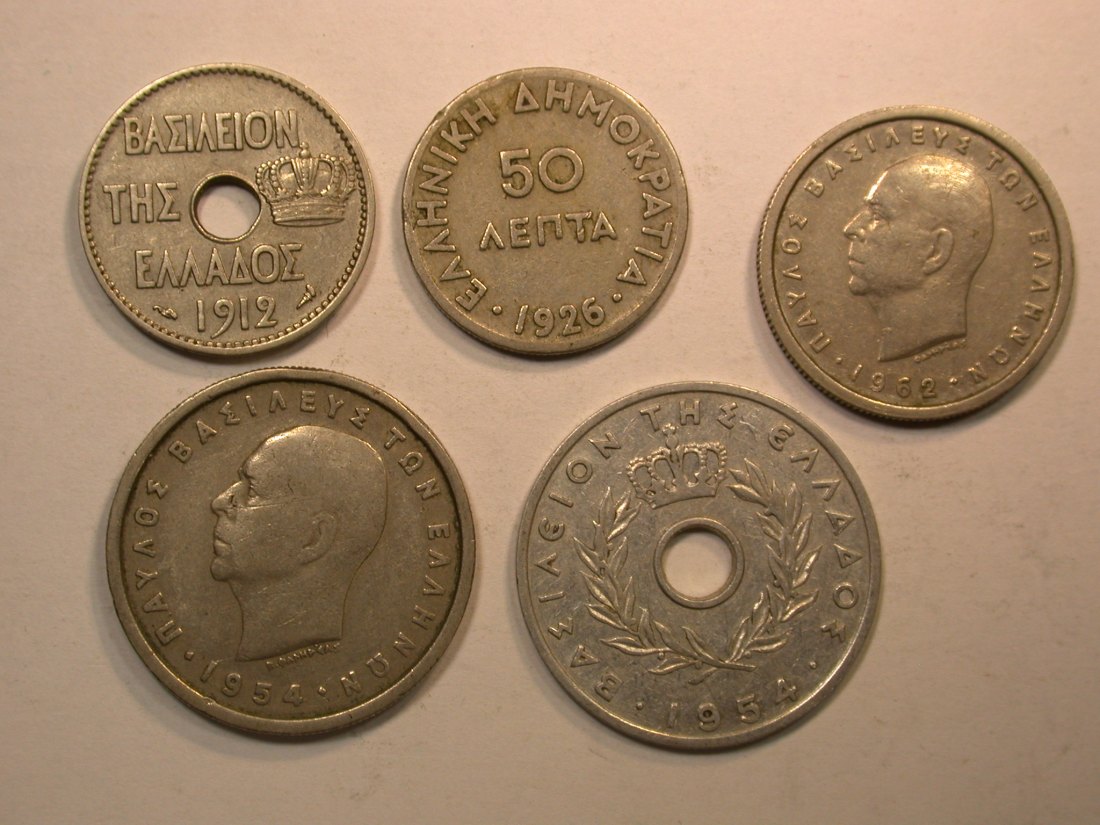  E03  Griechenland  1912-1962  5 Münzen  Originalbilder   