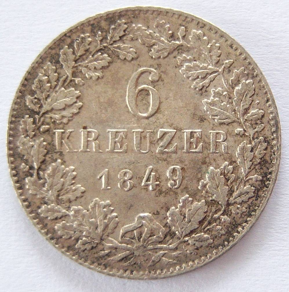 Württemberg 6 Kreuzer 1849 Seltene Erhaltung !!   