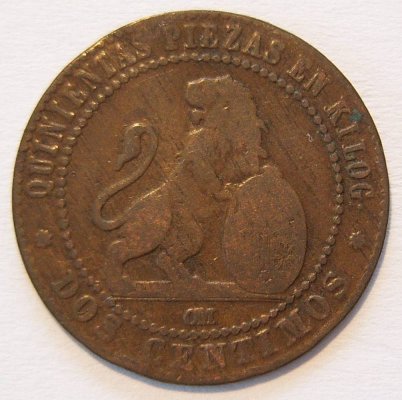  Spanien 2 Centimos 1870   