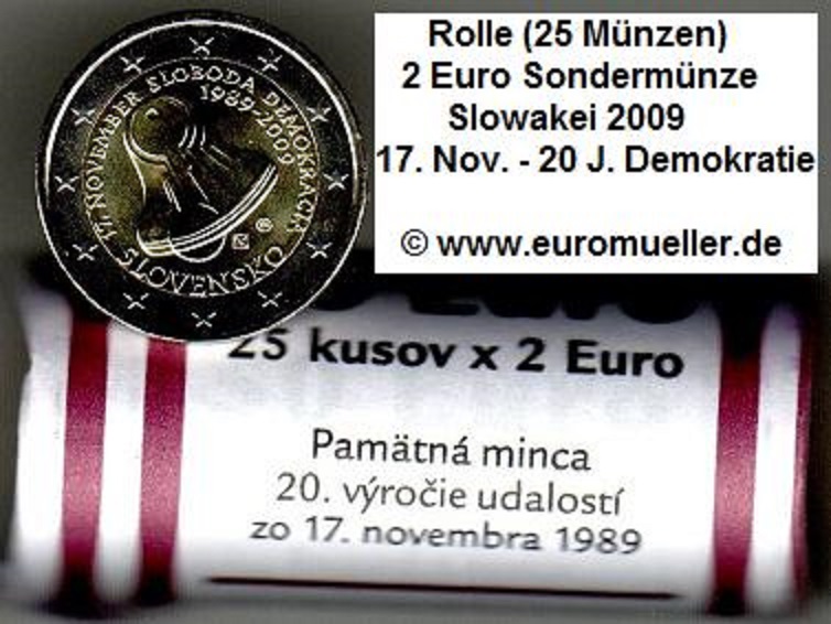 Slowakei Rolle...2 Euro Sondermünze 2009...Demokratie   