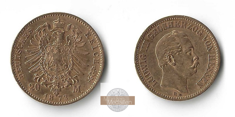 Hessen, Kaiserreich  20 Mark MM-Frankfurt Feingold: 7,17g Ludwig III. 1848-1877 1873 H 