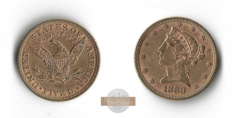 USA  5 Dollar MM-Frankfurt   Feingold: 7,52g Liberty Head 1880 