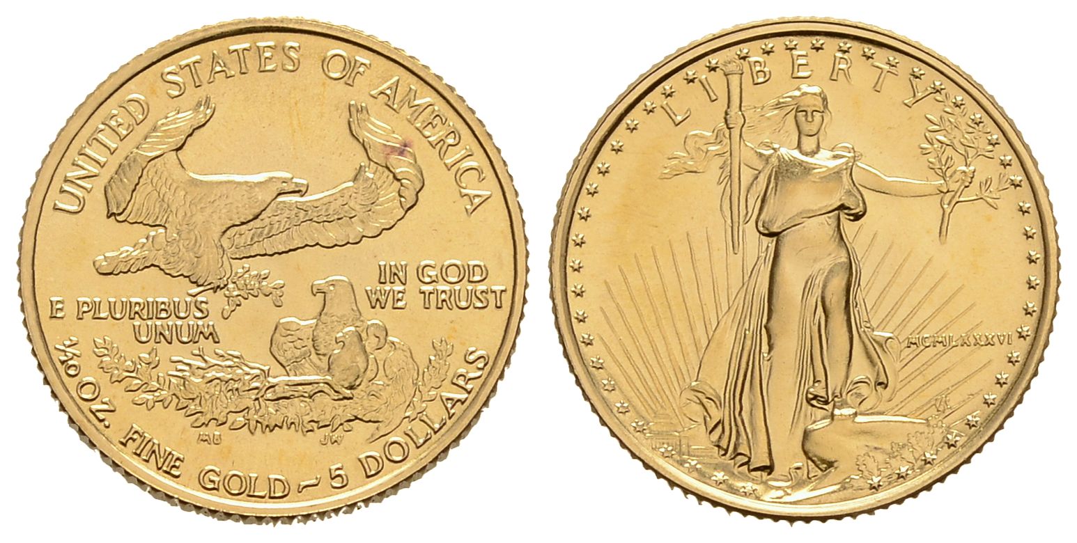 PEUS 3813 USA 3,11 g Feingold 5 Dollars GOLD 1/10 Unze 1986 Stempelglanz