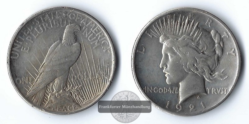  USA,  1 Dollar  1921  Peace Dollar   FM-Frankfurt Feinsilber: 24,06g   