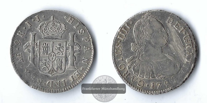  Peru,  2 Reales 1792 Carlos IV de España  FM-Frankfurt  Feinsiber: 5,82g   