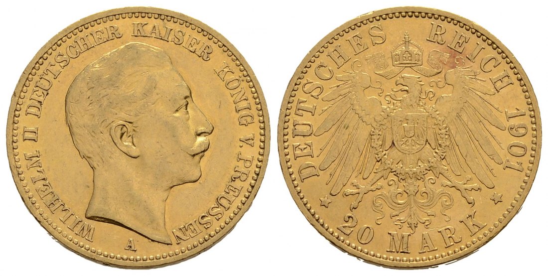PEUS 3755 Kaiserreich - Preußen 7,16 g Feingold. Wilhelm II. (1888 - 1918) 20 Mark GOLD 1901 A Kl. Kratzer, fast Vorzüglich