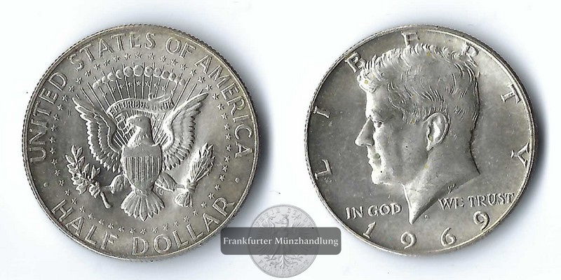  USA,  Half Dollar  1969 Kennedy  FM-Frankfurt Feinsilber: 4,6g   