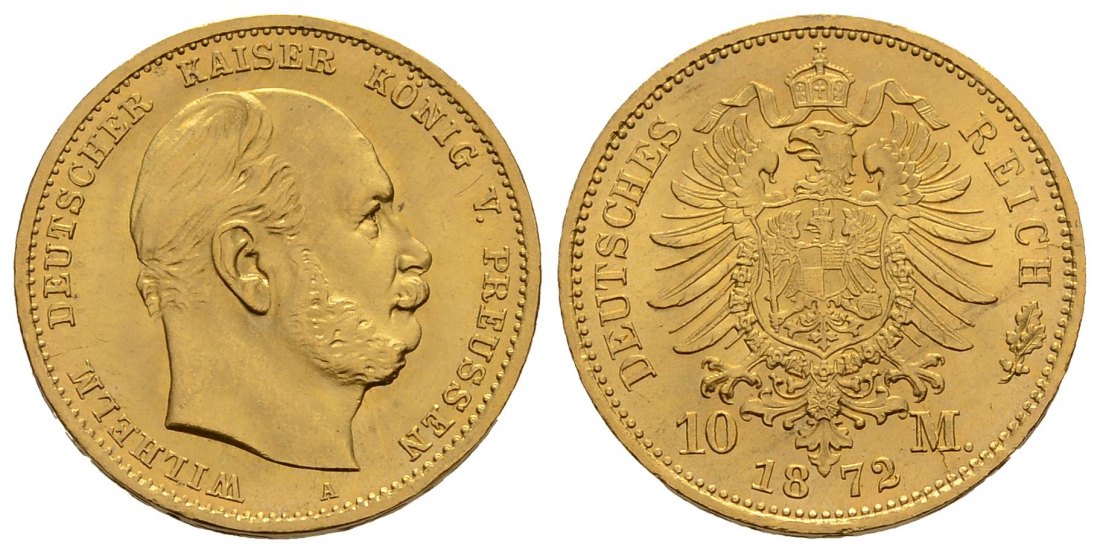 PEUS 3819 Kaiserreich - Preußen 3,58 g Feingold. Wilhelm I. (1861 - 1888) 10 Mark GOLD 1872 A Kl. Kratzer, Vorzüglich / Stempelglanz
