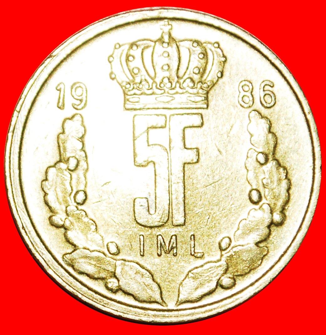  · CROWN: LUXEMBOURG ★ 5 FRANCS 1986 WIDE RIM! UNCOMMON! LOW START ★ NO RESERVE!   