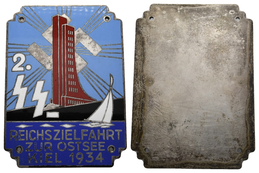  Kiel-Laboe; Plakette 1934; versilbert u. emailliert; 142,64 g, 95,9 x 69,3 mm   