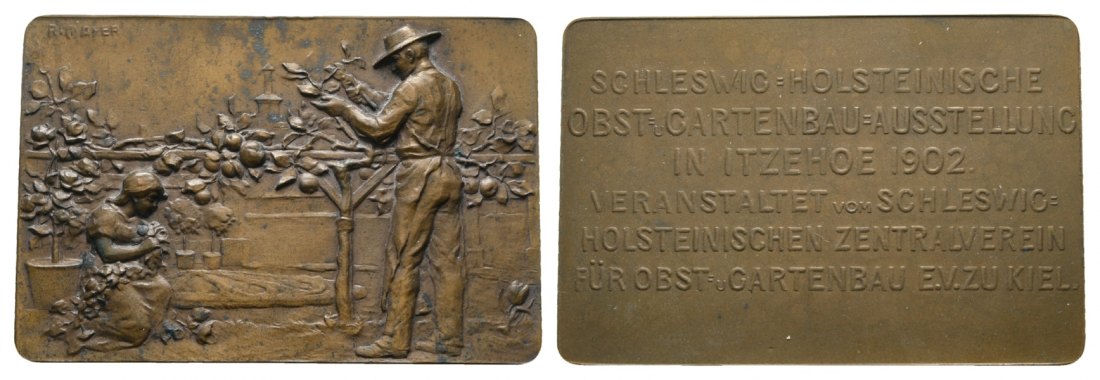  Itzehoe; Plakette, Gartenbauausstellung 1902; Bronze, 88,96 g, 63,7 x 42,9 mm   