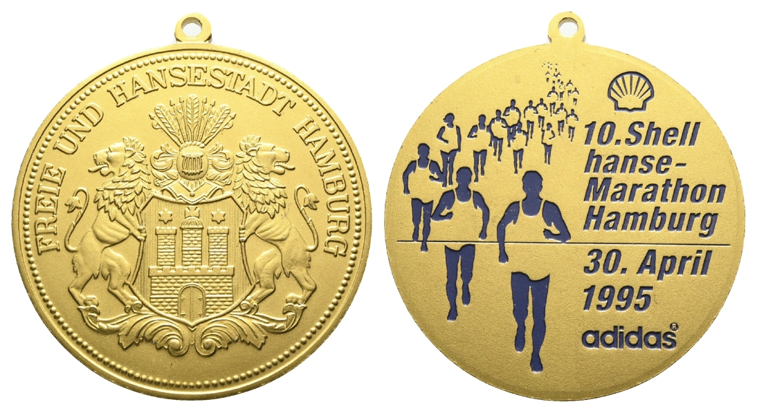  Hamburg; Medaille 1995; Messing vergoldet, tragbar; 47,84 g, Ø 55,1 mm   