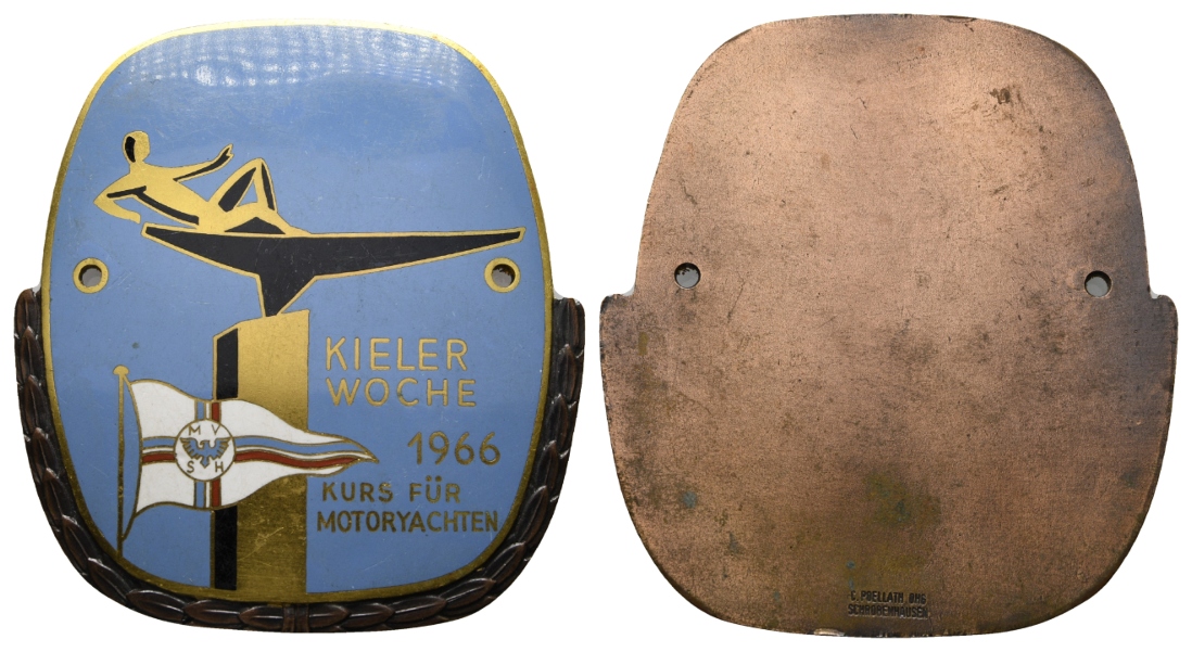  Kiel - Kieler Woche; Plakette 1966; Bronze emailliert; 120,15 g, 92,5 x 84,9 mm   