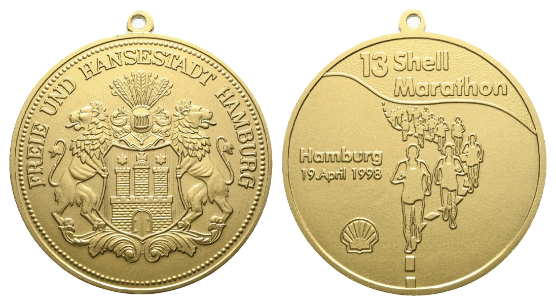  Hamburg; Medaille 1998; Messing vergoldet, tragbar; 46,08 g, Ø 55,1 mm   
