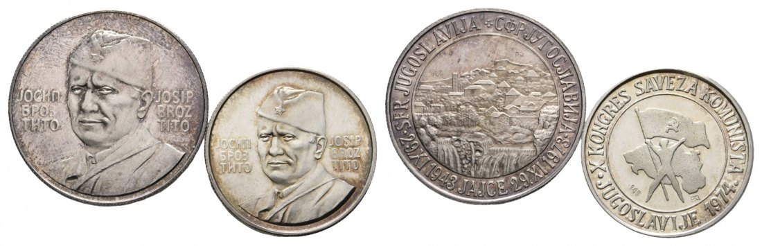  Jugoslavien; Tito, 2 Medaillen, 900 AG, 1973/1974; 8,29 g/4,92 g, Ø 28,03 mm/23,9 mm   
