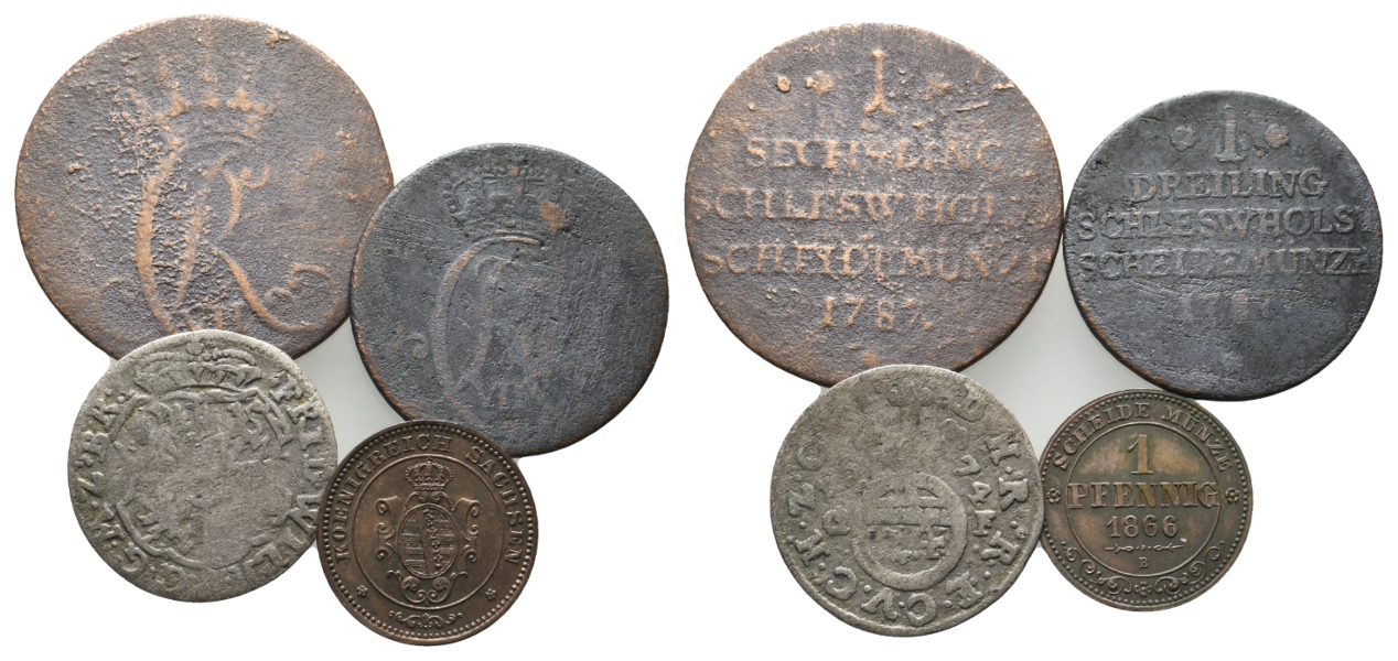  Altdeutschland; 4 Kleinmünzen, geringe Erhaltung   