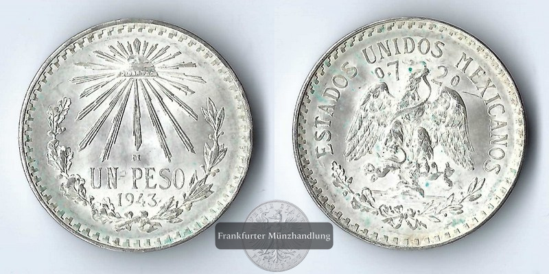  Mexico  1 Peso  1943  FM-Frankfurt  Feinsilber: 11,99g   