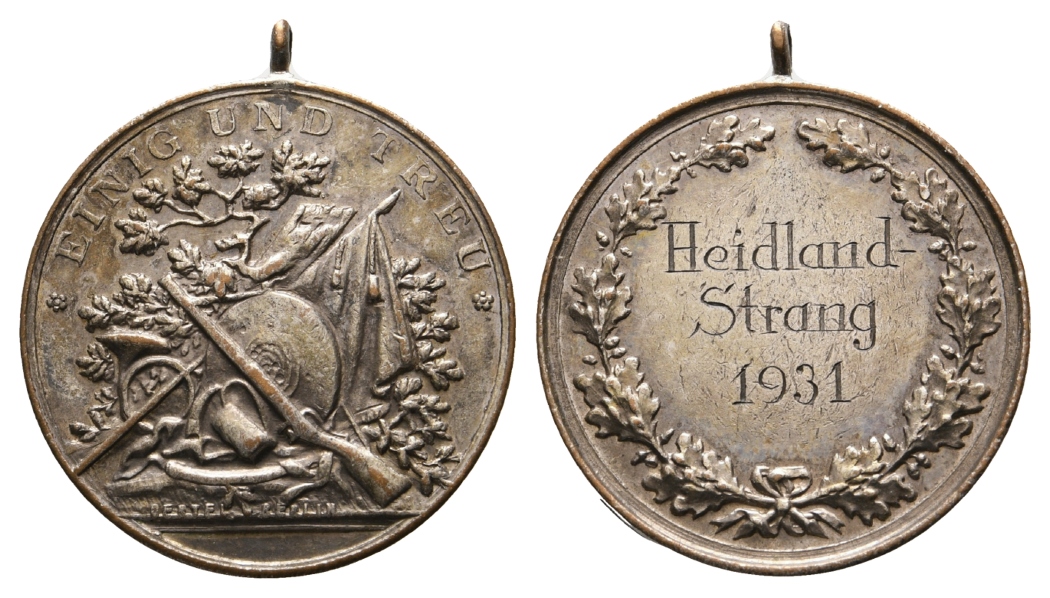  Heidland-Strang, Schützenmedaille 1931; Bronze versilbert, tragbar 10,26 g, Ø 28,2 mm   
