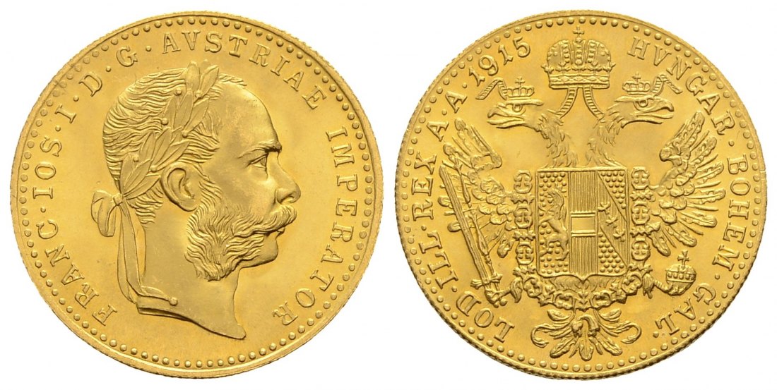 PEUS 4038 Österreich 3,44 g Feingold. Franz Joseph I. (1848 - 1916) 1 Dukat (off.NP) GOLD 1915 Stempelglanz