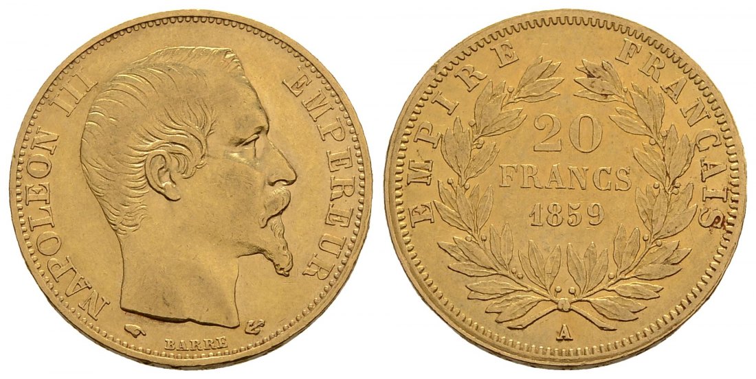 PEUS 4045 Frankreich 5,81 g Feingold. Napoleon III. (1852-1870) 20 Francs GOLD 1859 A Sehr schön