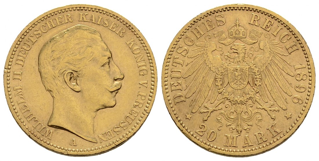 PEUS 4049 Kaiserreich - Preußen 7,16 g Feingold. Wilhelm II. (1888 - 1918) 20 Mark GOLD 1896 A Sehr schön