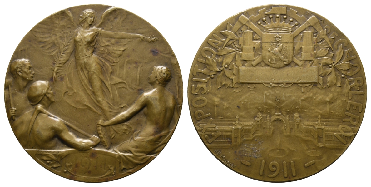  Belgien; Medaille 1911; Bronze, 86,11 g, Ø 60,6 mm   