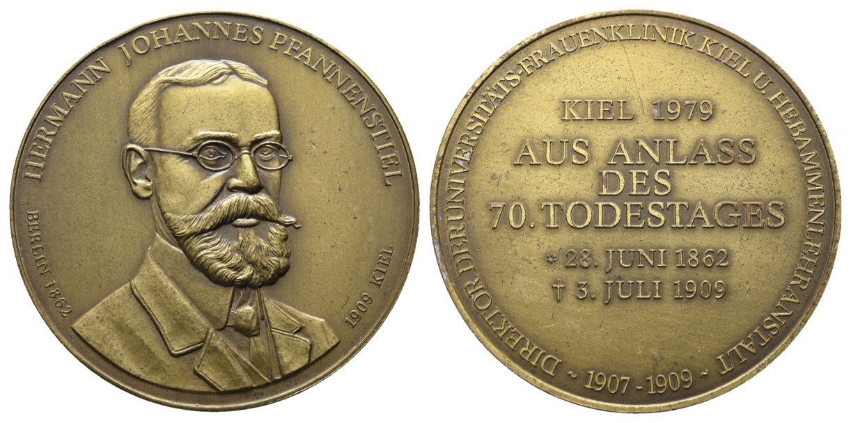 Kiel; Medaille 1909; Hermann Johannes Pfannenstiel; Bronze, 91,81 g, Ø 60,3 mm   