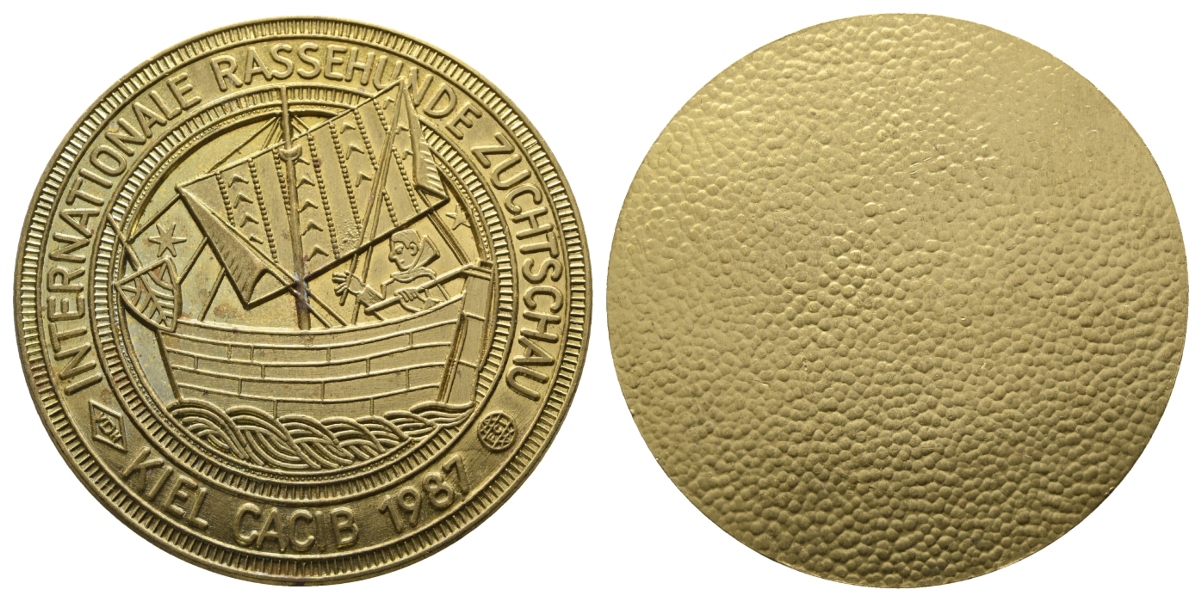  Kiel; Medaille 1987, Int. Rassehunde Zuchtschau, Messing; 66,98 g, Ø 59,8 mm   