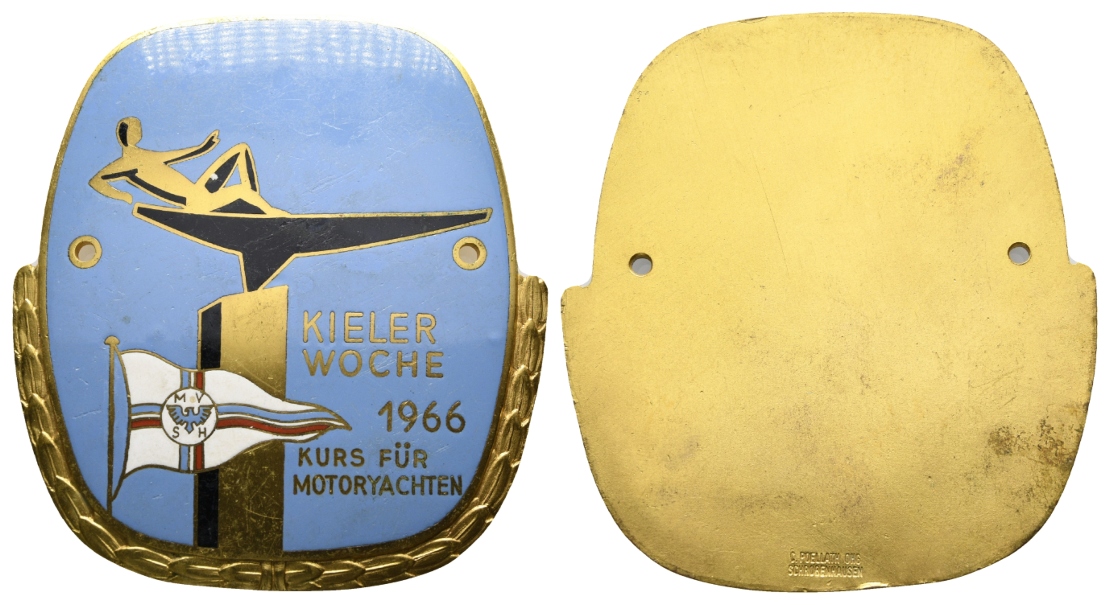  Kiel; Medaille 1966, Kieler Woche, Messing emailliert; 121,96 g, 93,4 x 85,5 mm   
