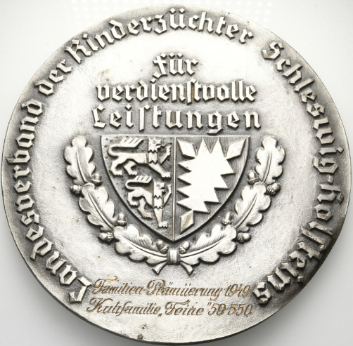 Schleswig Holstein, Medaille 1949; Messingblech versilbert, 162,73 g, Ø 147,9 mm   