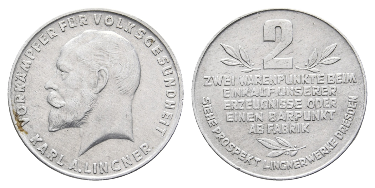  Deutschland Karl A. Lingner, 2 Warenpunkte; Alu, 2,29 g, Ø 26 mm   