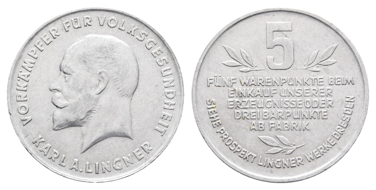  Deutschland Karl A. Lingner, 5 Warenpunkte; Alu, 2,56 g, Ø 28 mm   